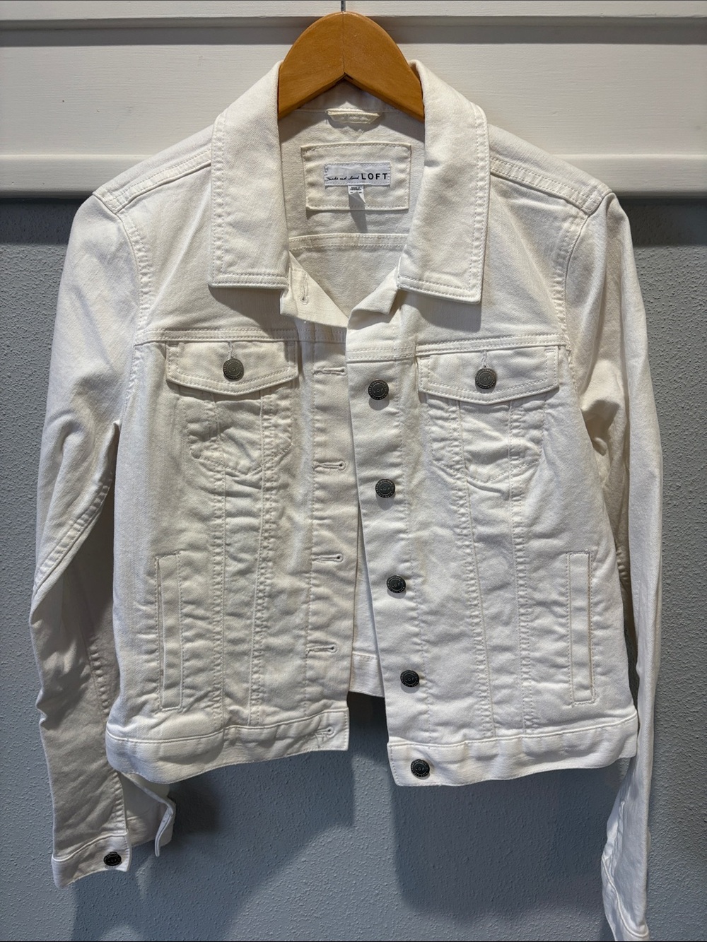 LOFT White Denim Jean Jacket with Button Front